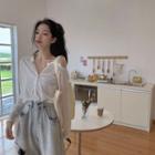 Long-sleeve Cold-shoulder Button-up Top