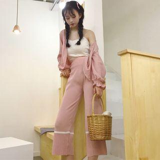 Set: Spaghetti Strap Top + Wide-leg Cropped Pants