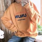 Print Crew-neck Sweatshirt Orange(fleece Lining) - One Size