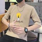 Elbow-sleeve Light Bulb Embroidered T-shirt