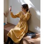 V-neck Tie-side Shirred Midi Dress