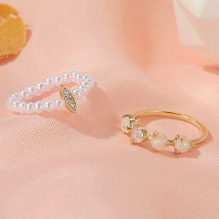 Set Of 2: Ring Faux Pearl Ri 01kc-9621 - Gold - One Size