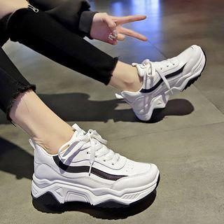 Faux Leather Two-tone Platform Sneakers