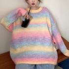 Rainbow Striped Long-sleeve Sweater Rainbow - One Size