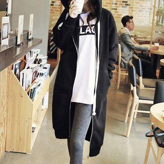 Plain Hooded Long Zip Jacket