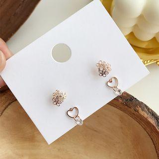 2-pair Set: Rhinestone / Heart Earring (assorted Designs)