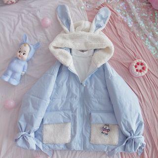 Ear Accent Hooded Zip-up Jacket