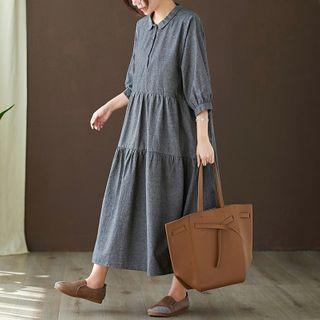 3/4-sleeve Tiered Midi A-line Shirtdress