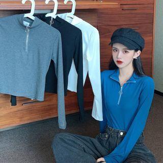 Long-sleeve Half-zip Mock-neck Top