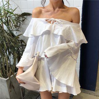 Off-shoulder Ruffle Short-sleeve Chiffon Top