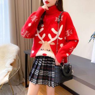 Set: Print Sweater + Pleated Check Skirt