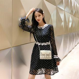 Long-sleeve Polka Dot Lace A-line Mini Dress