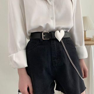 Heart Genuine Leather Belt Black - One Size