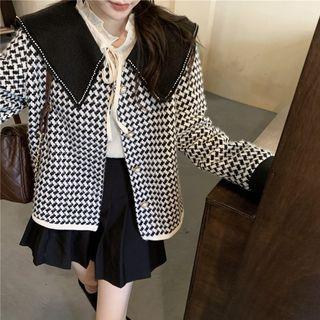 Long-sleeve Peter Pan Collar Houndstooth Jacket