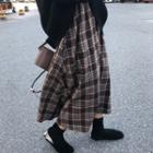 Plaid A-line Midi Skirt Brown - One Size