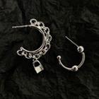 Lock Asymmetrical Alloy Open Hoop Earring 1 Pair - Asymmetric - Silver - One Size