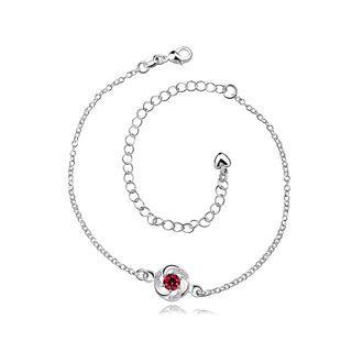 Elegant Simply Flower Red Cubic Zircon Anklet Silver - One Size