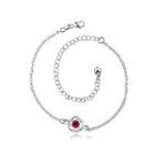 Elegant Simply Flower Red Cubic Zircon Anklet Silver - One Size