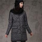 Hooded Buttoned Quilted Jacket Dark Gray - One Size