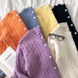 Long-sleeve Round-neck Cable-knit Cardigan