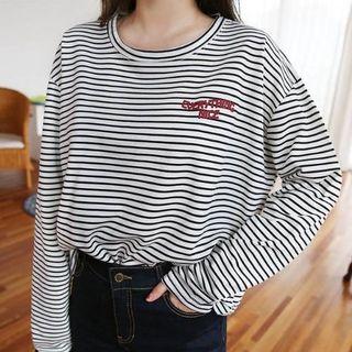 Nice Print Round-neck Long-sleeve Stripe T-shirt