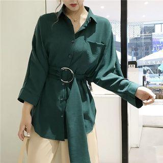 Dolman-sleeve Tie-waist Shirt