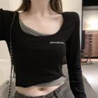 Mock Two Piece Long-sleeve Crop Top