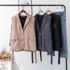 Set: Single-breasted Sleeveless Blazer + Plain Long-sleeve T-shirt