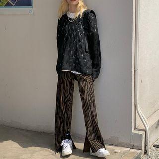 Zebra Print Slit Wide-leg Pants
