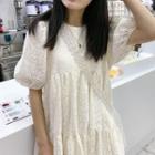 Short-sleeve Floral Eyelet Mini Dress Beige - One Size