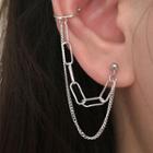 Layered Chain Cuff Earring With Chain - 1 Pc - Earring - Silver - One Size
