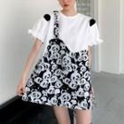 Short-sleeve Panda Print Frill Trim Mini A-line Dress