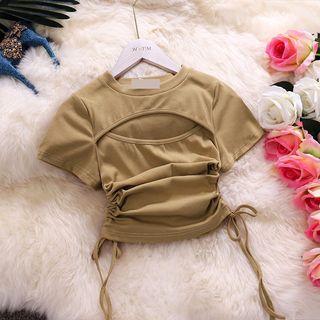 Drawstring Cut-out Short-sleeve T-shirt