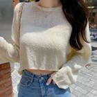 Drop-shoulder Sheer Cropped Knit Top Cream - One Size