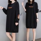 Lettering Embroidered Applique Pullover Dress