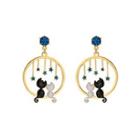 Simple And Cute Plated Gold Cat Enamel Earrings With Blue Cubic Zirconia Golden - One Size