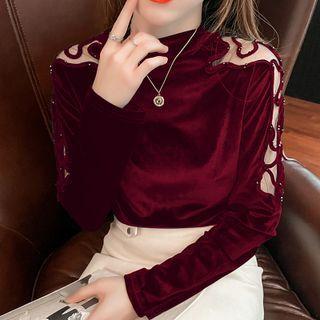 Mesh Panel Beaded Blouse