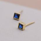 925 Sterling Silver Rhinestone Square Earring Stud Earring - 1 Pair - Gold - One Size