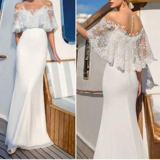 Off-shoulder Lace Panel A-line Wedding Dress