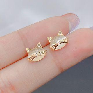 Cat Rhinestone Alloy Earring 1 Pair - Gold - One Size