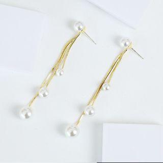 Faux Pearl Alloy Fringed Earring 1 Pair - White & Gold - One Size