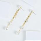 Faux Pearl Alloy Fringed Earring 1 Pair - White & Gold - One Size