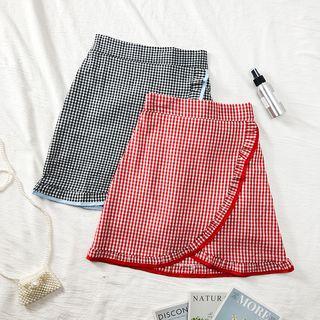 Ruffled-trim Checked Mini Skirt