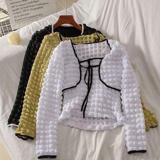 Set: Contrast Trim Cropped Light Jacket + Camisole Top