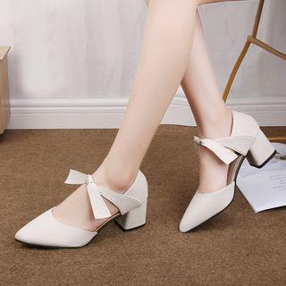 Pointed Ribbon Block Heel Sandals