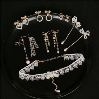Non-matching Wedding Faux Crystal Faux Pearl Dangle Earring