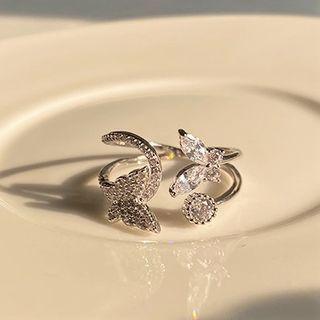 Butterfly Rhinestone Open Ring Silver - One Size