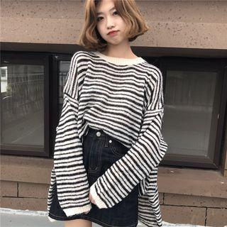 Striped Loose-fit Knit Top As Figure - One Size