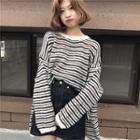 Striped Loose-fit Knit Top As Figure - One Size