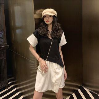 Short-sleeve Mock Two-piece Dress White - One Size